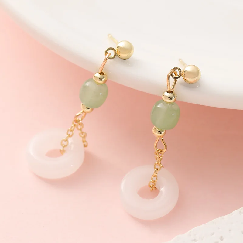 Vintage Fashion Rings - 천연 진짜 옥 반지 귀걸이 스톤