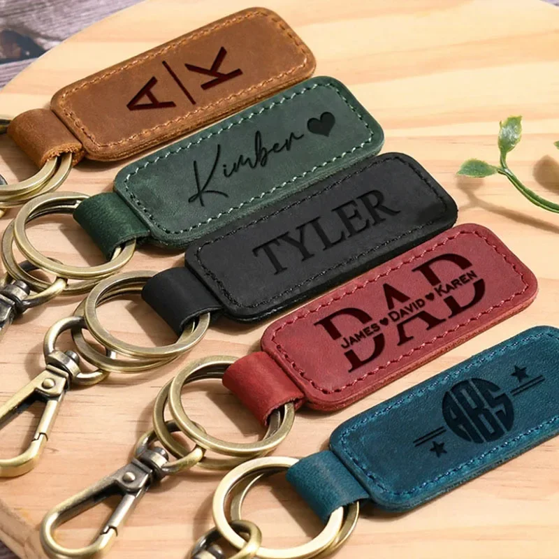 Vintage Fashion Rings - 남녀공용 레이저 커스텀 로고 가죽 키체인,