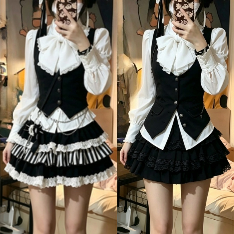 프랑스풍 레트로 쓰리피스 의상 여성 우아한 긴팔 블라우 - Vintage Fashion Retro Outfit 리뷰 및 가격