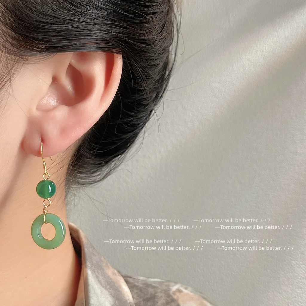 녹색 진짜 옥 반지 귀걸이 행운의 조각 된 부적 천연  - Vintage Fashion Rings 리뷰 및 가격